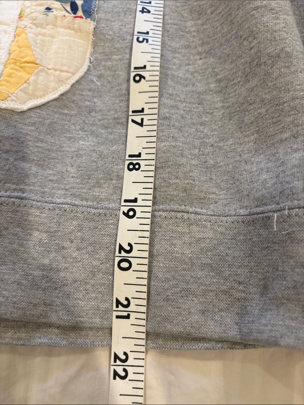 Gray Pullover Sweatshirt with Quilted Church Patchwork Detail/ - Picture 6 of 6